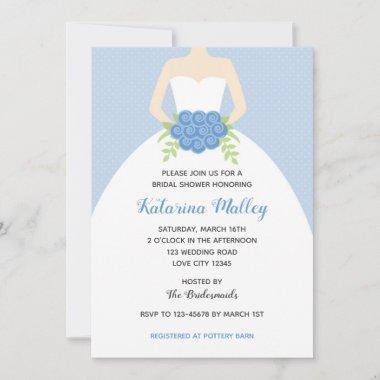 Elegant Gown Bridal Shower Invitations (Blue)