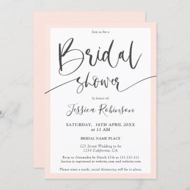 Elegant gray blush pink script chic bridal shower Invitations