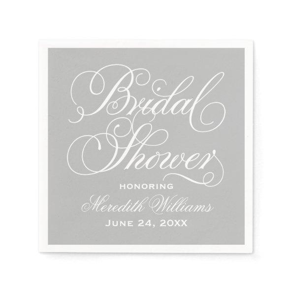 Elegant Gray Calligraphy Wedding Bridal Shower Napkins