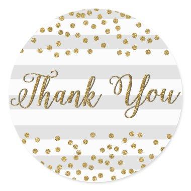 Elegant Gray Gold Glitter Confetti Party Thank You Classic Round Sticker