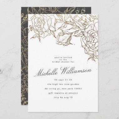 Elegant Gray Modern Gold Pampas Bridal Shower Invitations