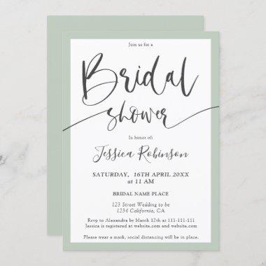 Elegant gray sage green script chic bridal shower Invitations