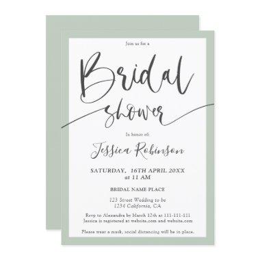 Elegant gray sage green script chic bridal shower Invitations