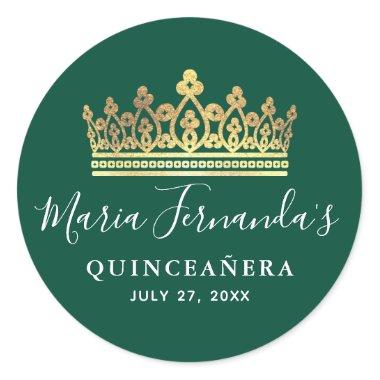 Elegant Green and Gold Crown Classic Round Sticker