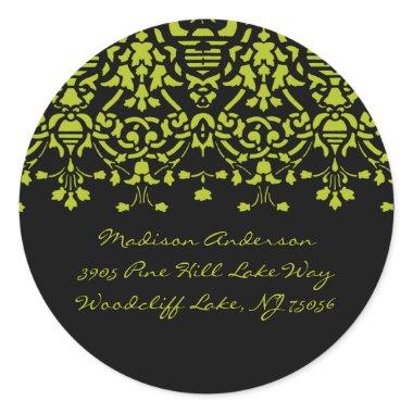 Elegant Green & Black Damask Address Label Sticker