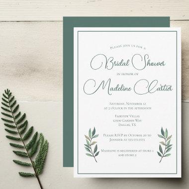 Elegant Green Eucalyptus Leaf Modern Bridal Shower Invitations