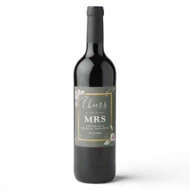Elegant Green Floral Future Mrs  Wine Label