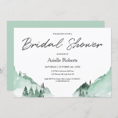 Elegant Green Forest Mountains Bridal Shower Invitations