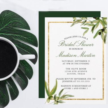 Elegant Green Gold Botanical Vine Bridal Shower Invitations