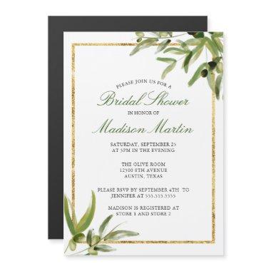 Elegant Green Gold Botanical Vine Bridal Shower Magnetic Invitations