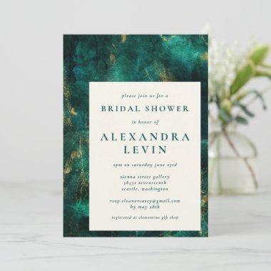 Elegant Green Gold Watercolor Bridal Shower Invitations