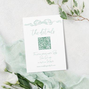 Elegant Green Hand Drawn Bow QR Code Details Enclosure