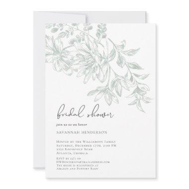 Elegant Green Line Drawn Floral
