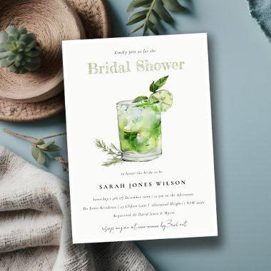 Elegant Green Margarita Cocktail Bridal Shower Invitations