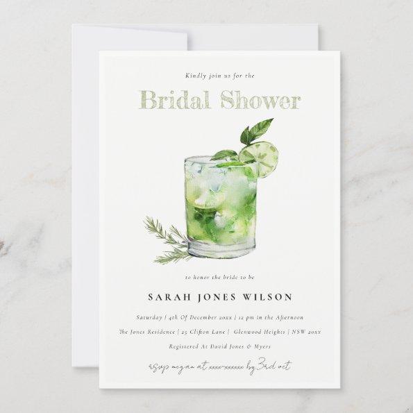 Elegant Green Margarita Cocktail Bridal Shower Invitations