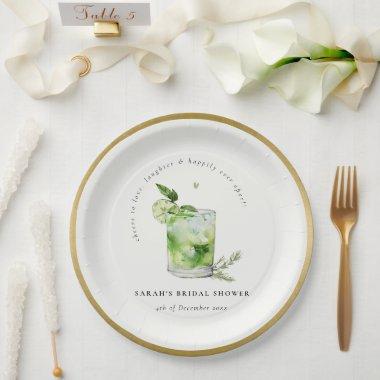 Elegant Green Margarita Cocktail Bridal Shower Paper Plates