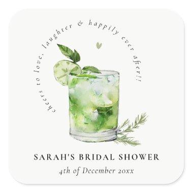 Elegant Green Margarita Cocktail Bridal Shower Square Sticker