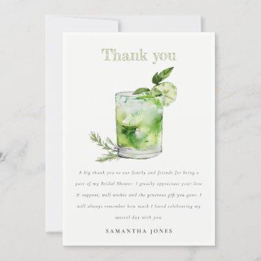 Elegant Green Margarita Cocktail Bridal Shower Thank You Invitations