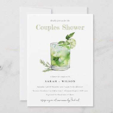 Elegant Green Margarita Cocktail Couples Shower Invitations
