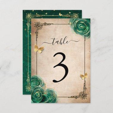 Elegant Green Rose Gold Black Table Number Cards 