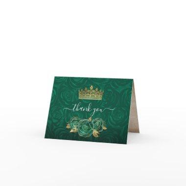 Elegant Green Rose Gold Crown Watercolor Folded Thank You Invitations