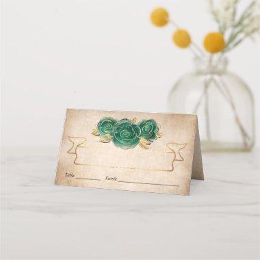 Elegant Green Rose Gold Parchment Folded Table Place Invitations