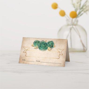 Elegant Green Rose Gold Parchment Folded Table Place