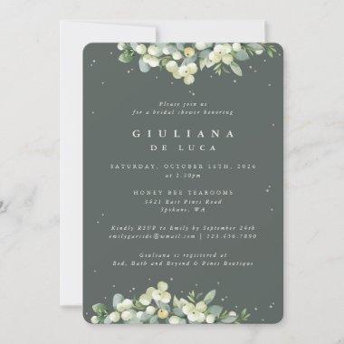 Elegant Green Snowberry+Eucalyptus Bridal Shower Invitations