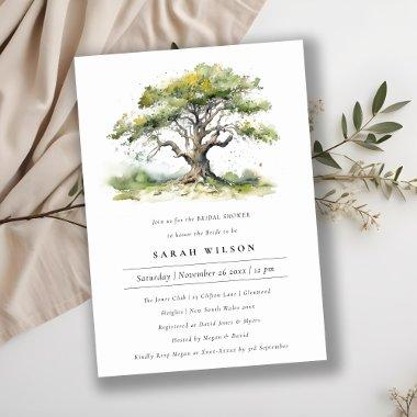 Elegant Green Watercolor Oak Tree