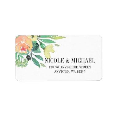 Elegant Green Watercolor Pink peony and leaves Label