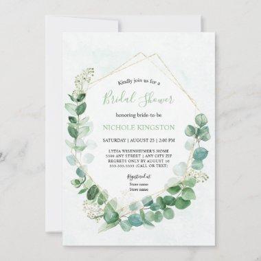 Elegant Greenery and Gold Bridal Shower Invitations