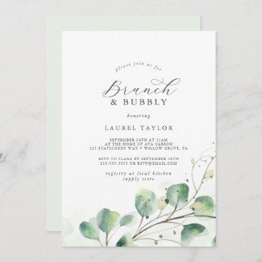 Elegant Greenery Brunch and Bubbly Bridal Shower Invitations