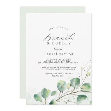 Elegant Greenery Brunch and Bubbly Bridal Shower Invitations