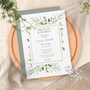 Elegant Greenery Brunch And Bubbly Bridal Shower Invitations