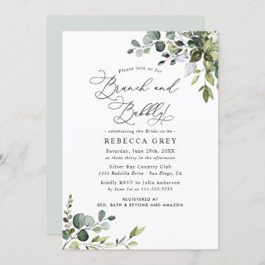 Elegant Greenery Brunch & Bubbly Bridal Shower Invitations