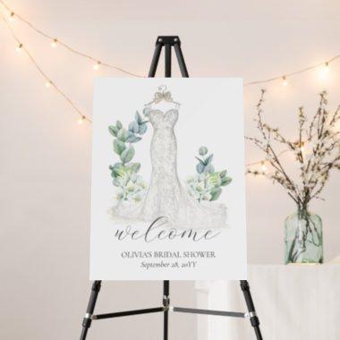 Elegant Greenery Dress Bridal Shower Welcome Sign