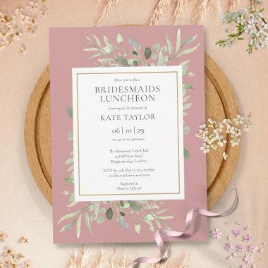 Elegant Greenery Dusty Rose Bridesmaids Luncheon Invitations