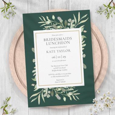 Elegant Greenery Emerald Bridesmaids Luncheon Invitations
