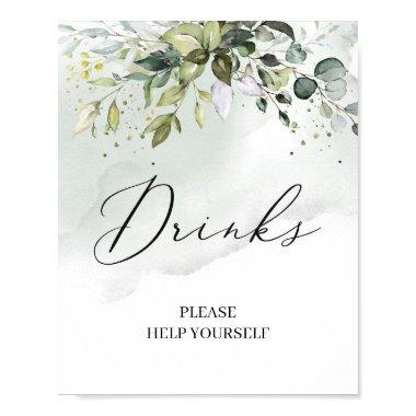 Elegant greenery eucalyptus leaves drinks sign