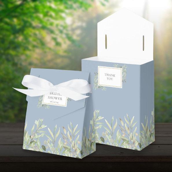 Elegant Greenery Foliage Bridal Shower Dusty Blue Favor Box