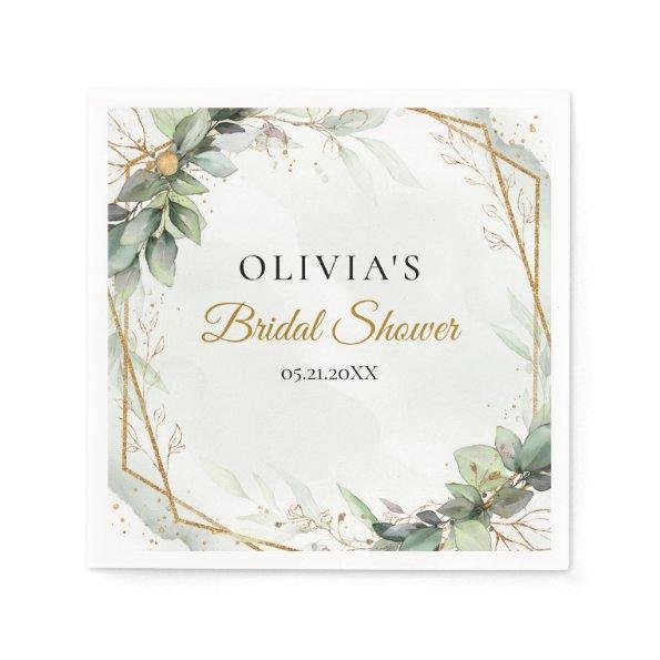Elegant greenery foliage faux gold  napkins