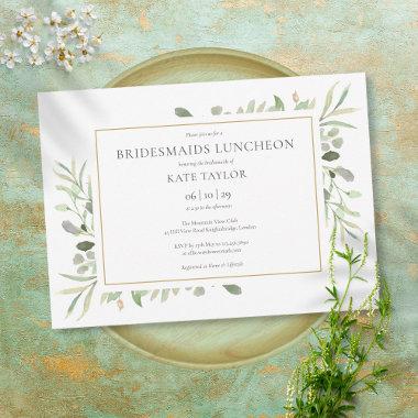 Elegant Greenery Foliage Gold Bridesmaids Luncheon Invitations
