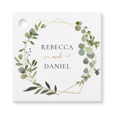 Elegant Greenery Geometric Frame Personalized Favor Tags