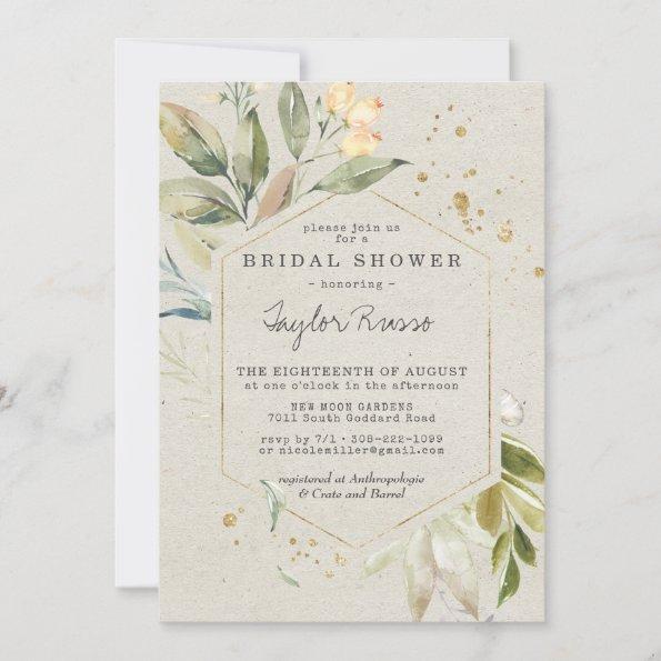 Elegant Greenery Gold Bridal Shower Invitations