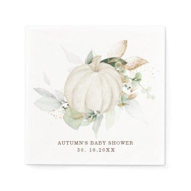 Elegant Greenery Gold Pumpkin Fall Baby Shower Napkins