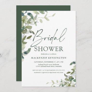 Elegant Greenery Handwritten Script Bridal Shower Invitations
