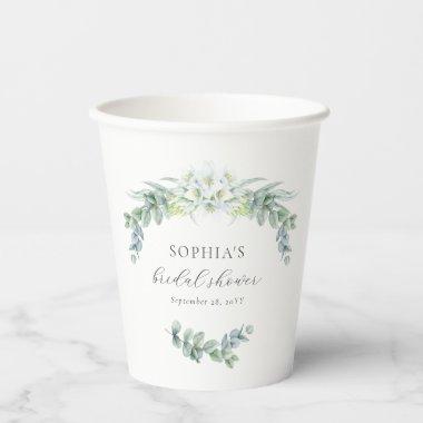 Elegant Greenery Modern Script Bridal Shower Paper Cups
