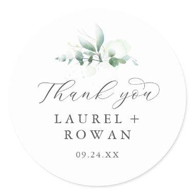 Elegant Greenery Thank You Wedding Favor Sticker