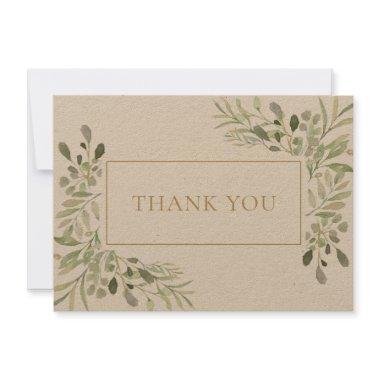 Elegant Greenery Watercolor Gold Rustic Thank You