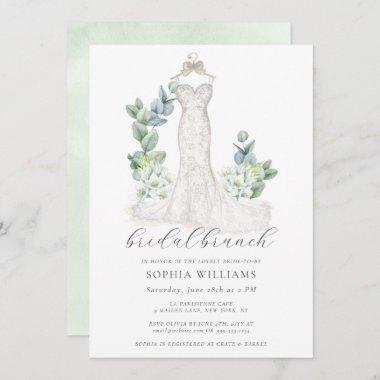 Elegant Greenery Wedding Dress Bridal Brunch Invitations